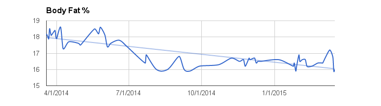 Body fat percentage tracking over one year with trendline